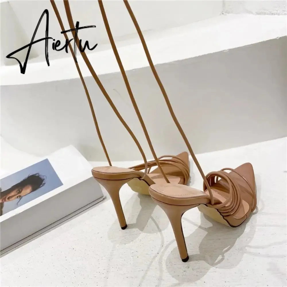 Aiertu Fashion Gladiator Sandals Ankle Strap High Heel  Women Summer Party High Heel  Rope Purple Sandals