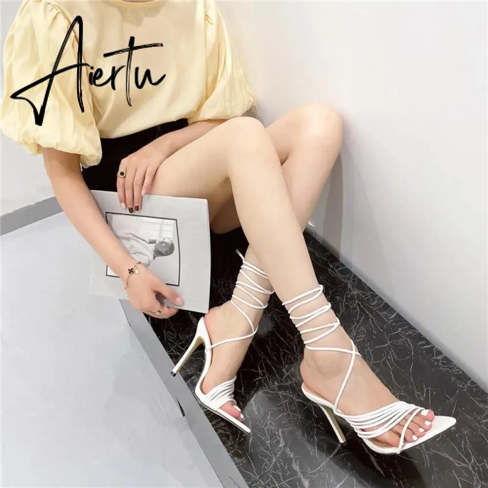 Aiertu Fashion Gladiator Sandals Ankle Strap High Heel  Women Summer Party High Heel  Rope Purple Sandals