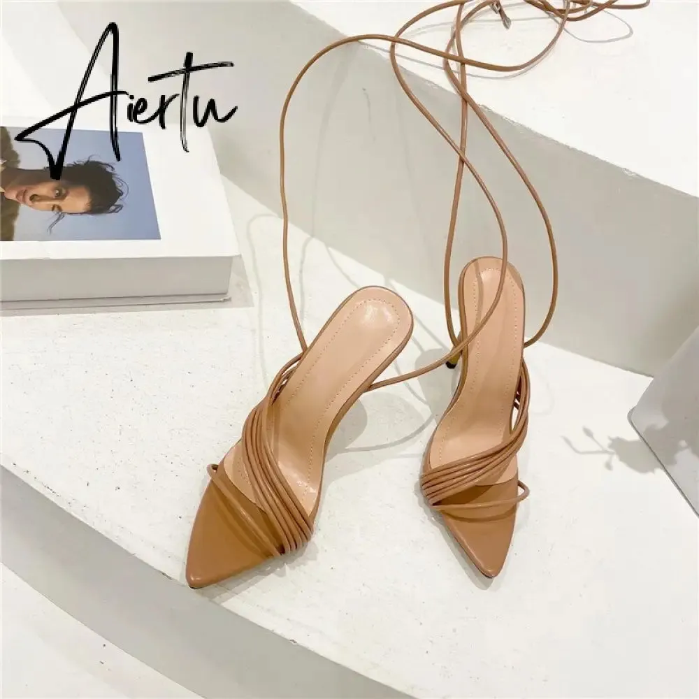 Aiertu Fashion Gladiator Sandals Ankle Strap High Heel  Women Summer Party High Heel  Rope Purple Sandals