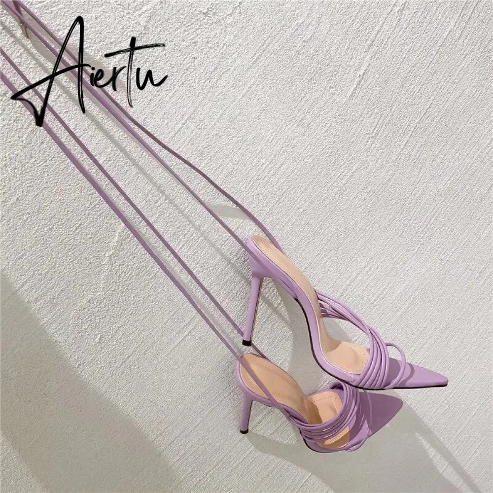 Aiertu Fashion Gladiator Sandals Ankle Strap High Heel  Women Summer Party High Heel  Rope Purple Sandals