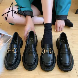 Aiertu Women Flat Loafers Shoes Japanese Style Vintage Shoes Metal Decoration Platform Mary Jane Shoes sapatos femininos Lolita Shoes