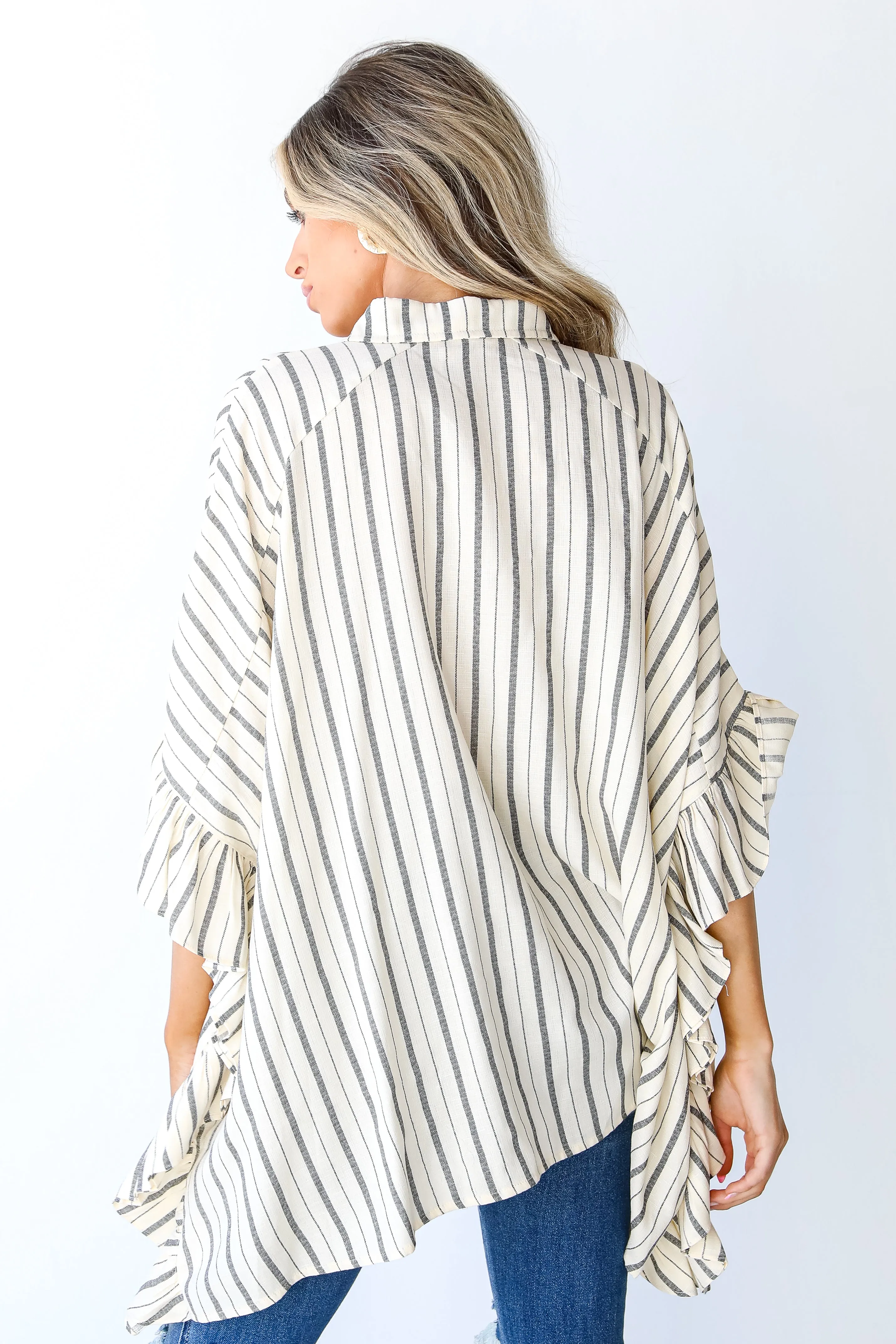 All About You Striped Oversized Ruffle Blouse