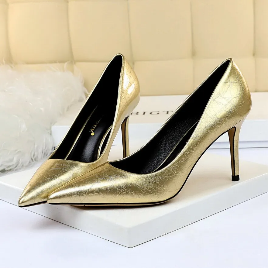 Amozae-Women 8cm High Heels Luxury Designer Pumps Lady Wedding Bridal Blue Low Heels Plus Size 43 Scarpins Stripper Shiny Shoes