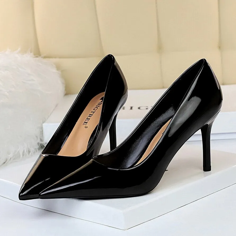 Amozae-Women 8cm High Heels Luxury Designer Pumps Lady Wedding Bridal Blue Low Heels Plus Size 43 Scarpins Stripper Shiny Shoes