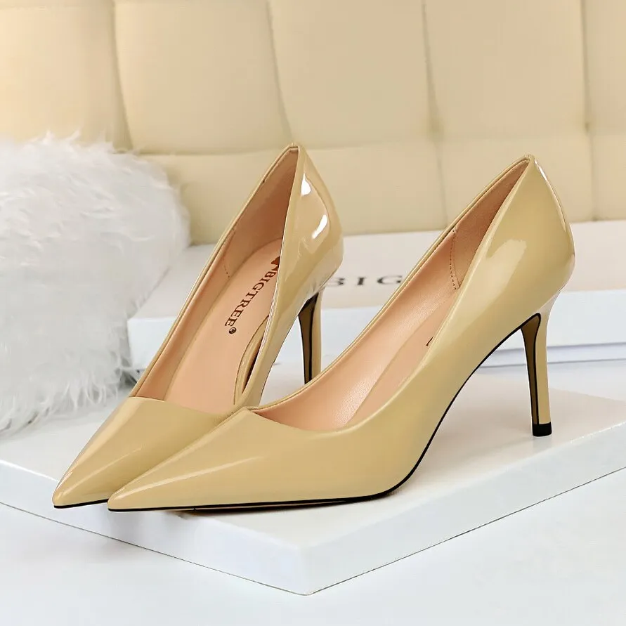 Amozae-Women 8cm High Heels Luxury Designer Pumps Lady Wedding Bridal Blue Low Heels Plus Size 43 Scarpins Stripper Shiny Shoes