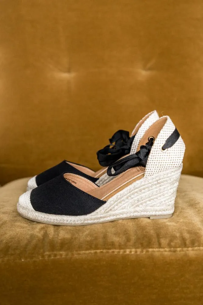 Ashley Lace Up Espadrille Wedges In Black