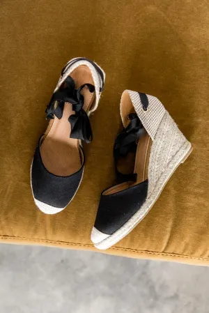 Ashley Lace Up Espadrille Wedges In Black