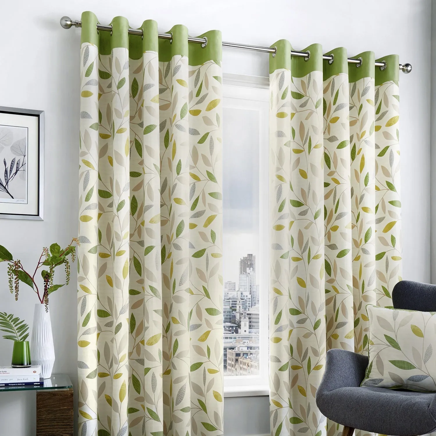 Beechwood Green Leaf Trail Eyelet Curtains