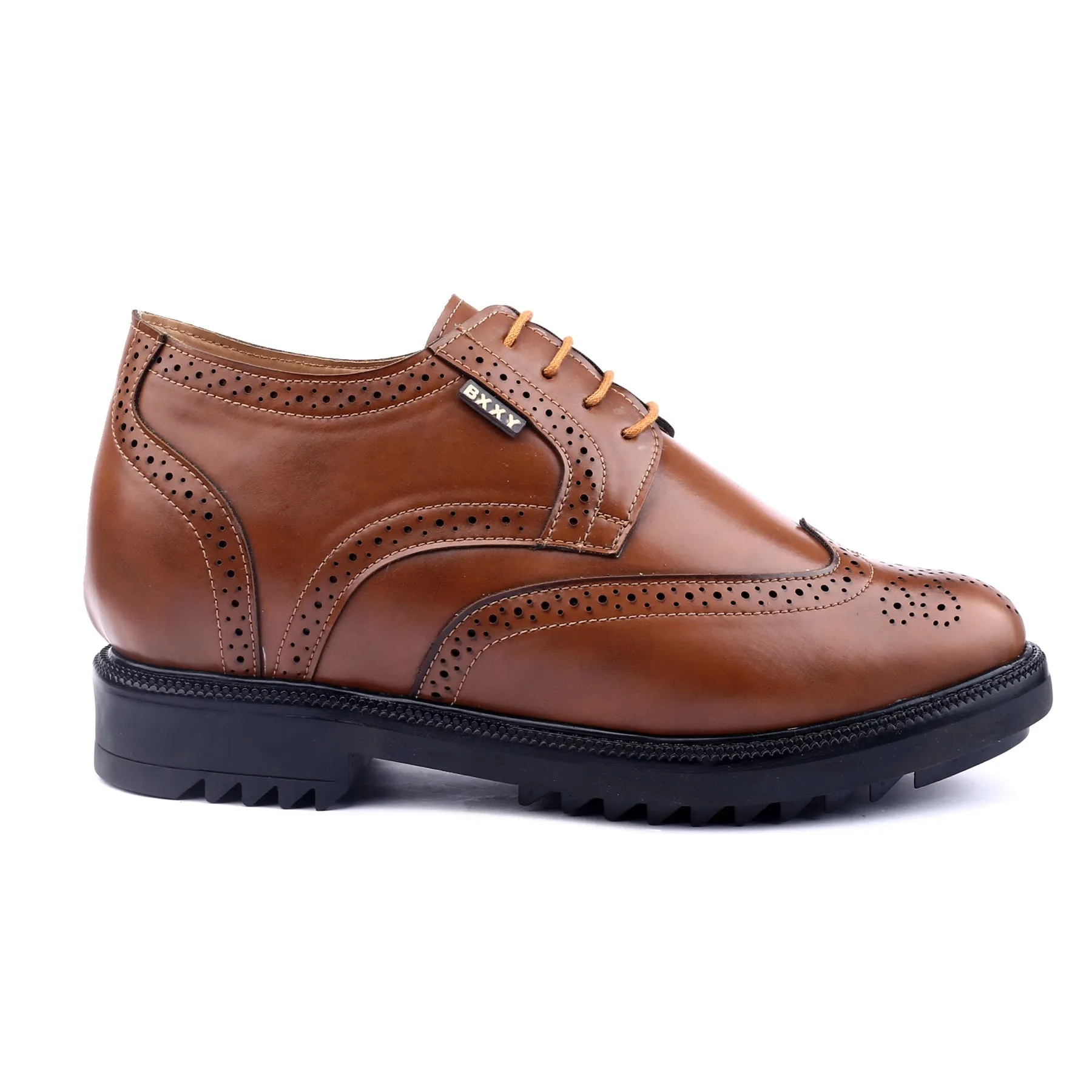 Bxxy Men's 3.5 inch Hidden Height Increasing Faux Leather Formal Brogue Lace-up Shoes