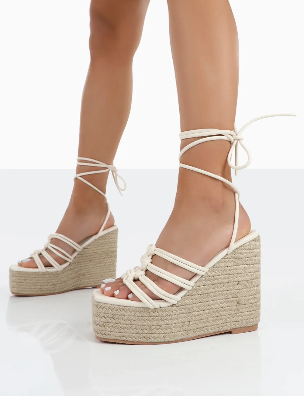 Chakkra Ecru PU High Heeled Sandal Espadrilles Wedges