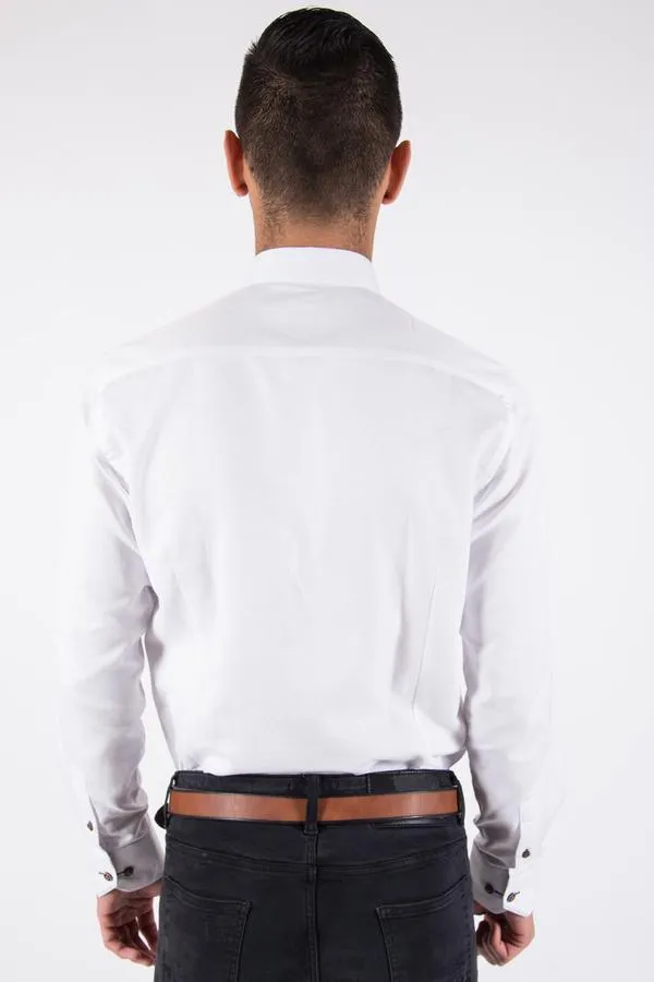 CHARLIE - White Button Down Collar Shirt With Tan Buttons | Marc Darcy