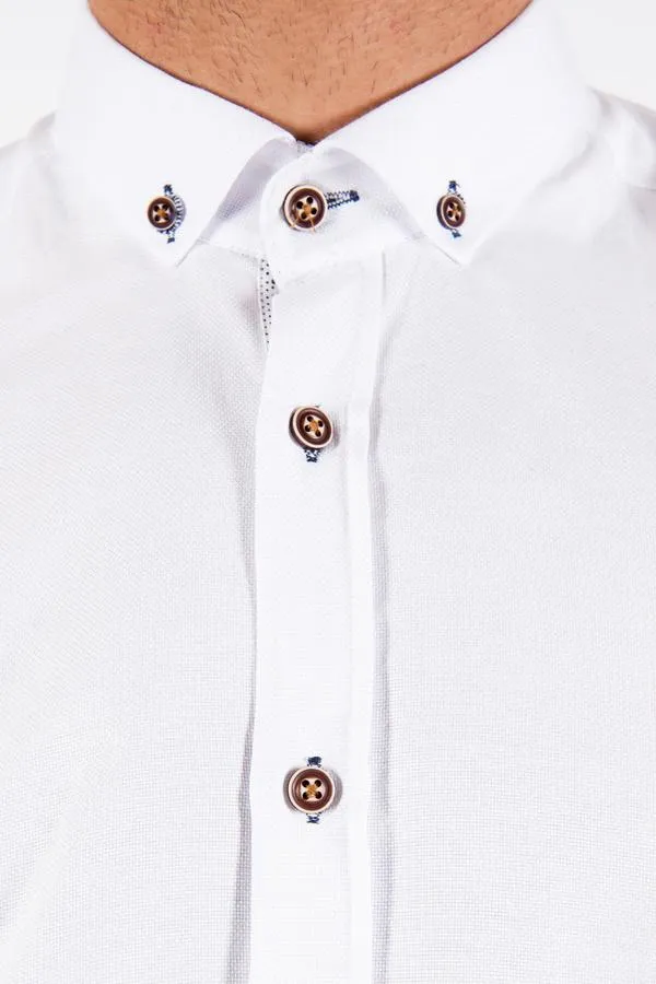 CHARLIE - White Button Down Collar Shirt With Tan Buttons | Marc Darcy