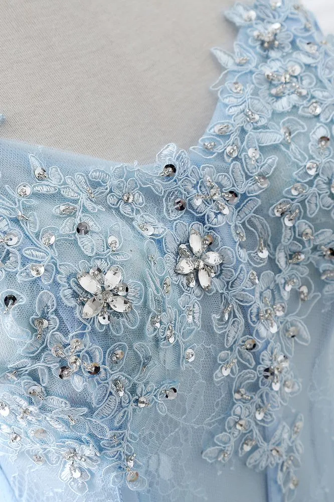 CHARLIZE |Ball Gown Sweetheart Tulle Sky Blue Prom Party Gowns with Sequins