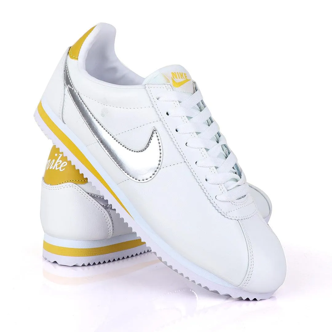 Classic Nk Cortez  Prem  White and Silver Sneakers