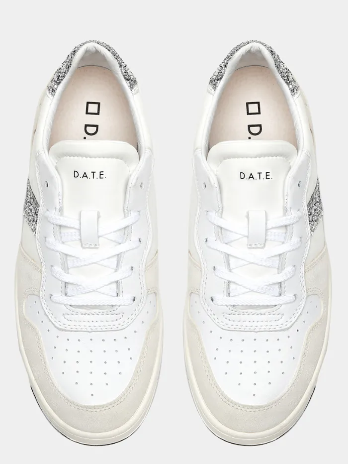 D.A.T.E. Court 2.0 Nylon White Glitter Trainers W401-C2-NY-11