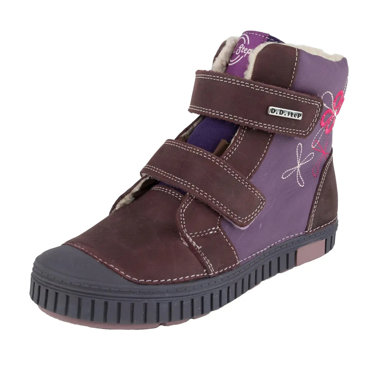 D.D. Step Big Kid Girl Shoes/Winter Boots With Faux Fur Insulation Violet And Burgundy - Supportive Leather Shoes From Europe Kids Orthopedic