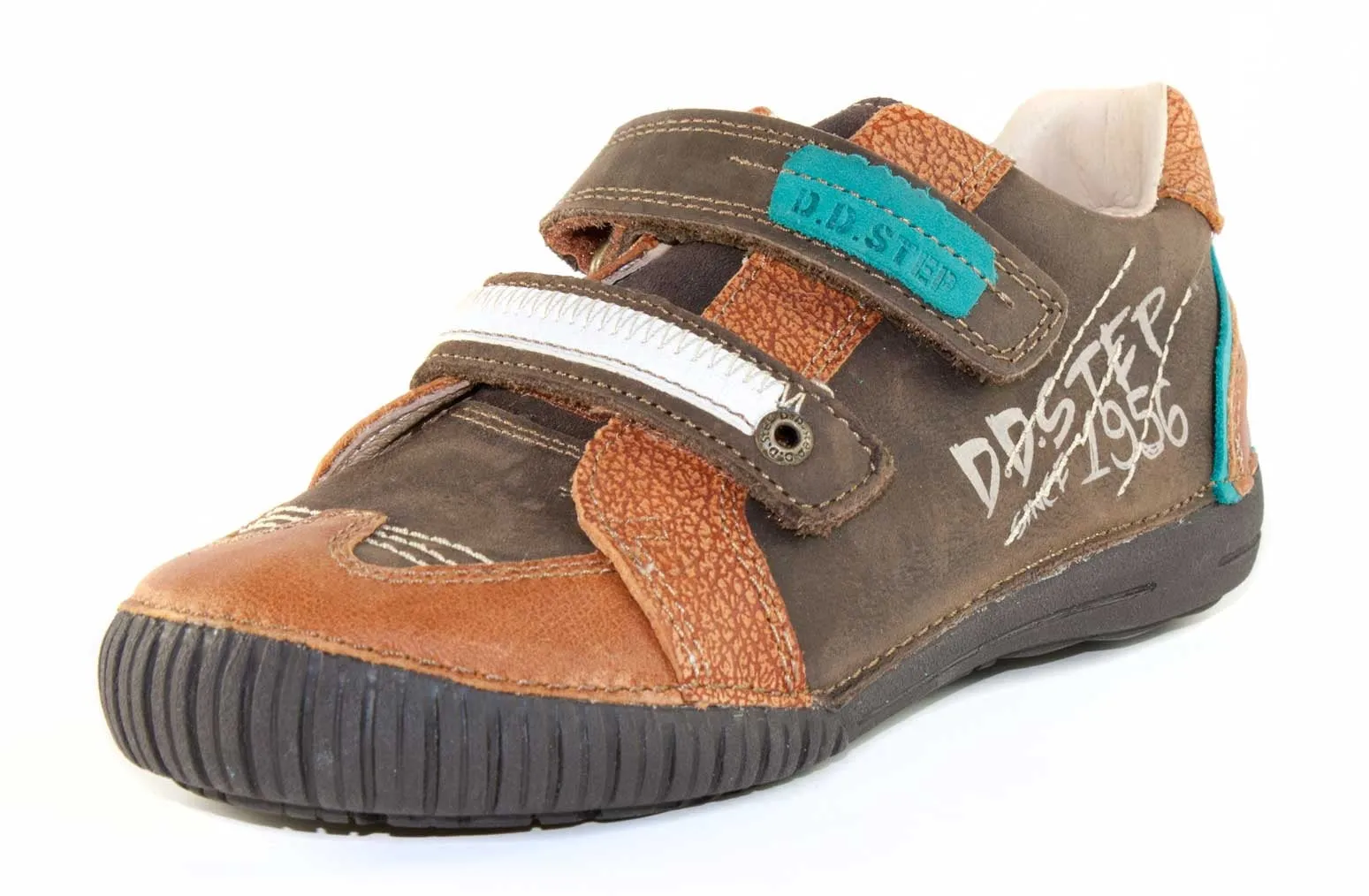 D.D. Step Little Kid Boy Shoes Brown With Beige Graffiti - Supportive Leather From Europe Kids Orthopedic