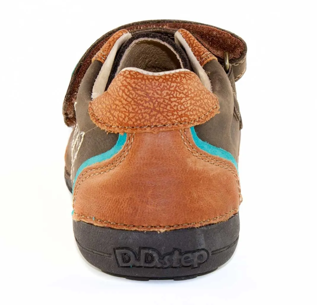 D.D. Step Little Kid Boy Shoes Brown With Beige Graffiti - Supportive Leather From Europe Kids Orthopedic