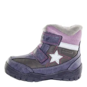 D.D. Step Little Kid Girl Shoes/Winter Boots With Faux Fur Insulation Purple Pink And Grey Star - Supportive Leather Shoes From Europe Kids Orthopedic