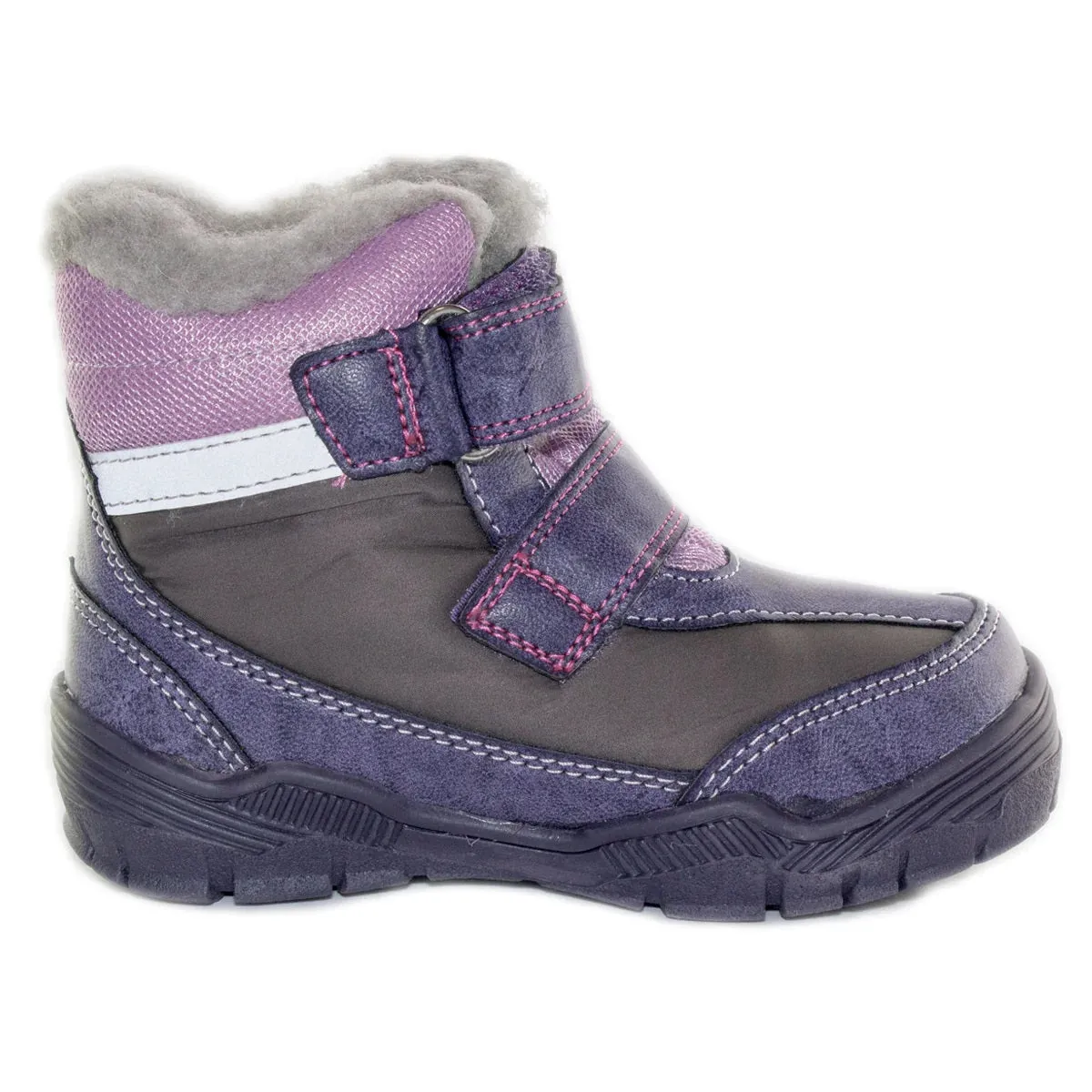 D.D. Step Little Kid Girl Shoes/Winter Boots With Faux Fur Insulation Purple Pink And Grey Star - Supportive Leather Shoes From Europe Kids Orthopedic