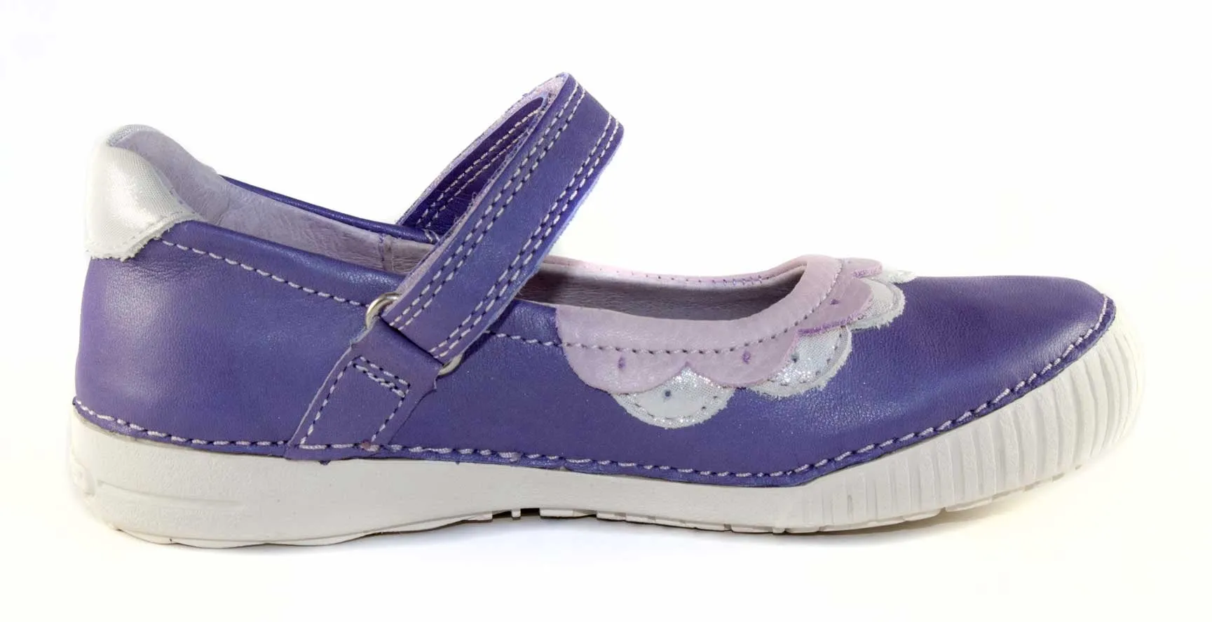 D.D. Step Little Kid Single Strap Girl Dress Shoes Purple With Light And Silver Decor - Supportive Leather From Europe Kids Orthopedic