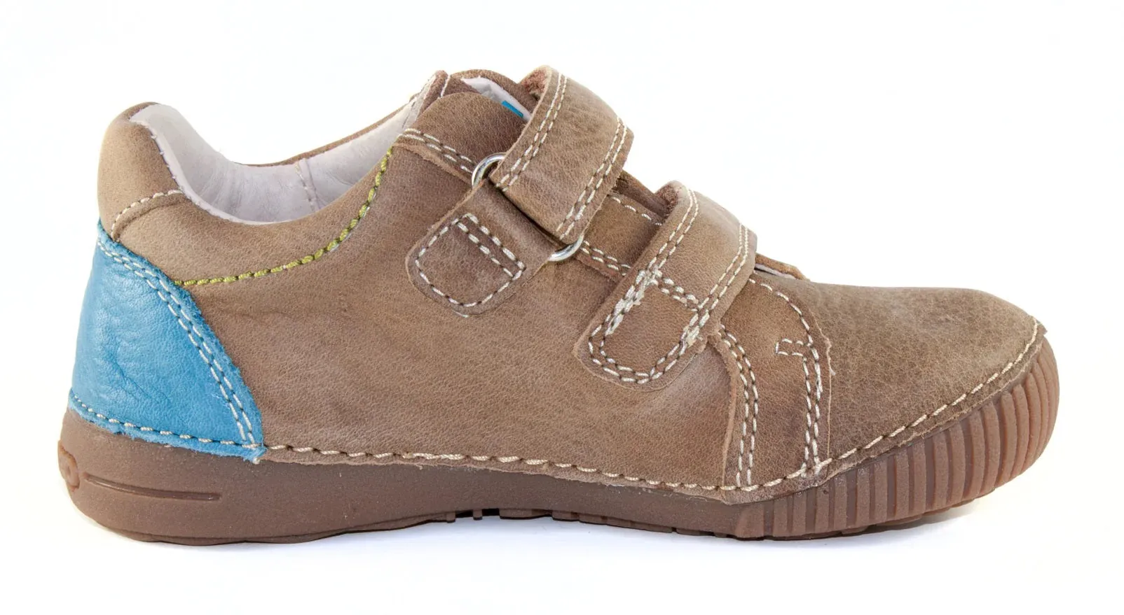 D.D. Step Little/Big Kid Boy Shoes Brown With Blue And Green Stripe - Supportive Leather From Europe Kids Orthopedic