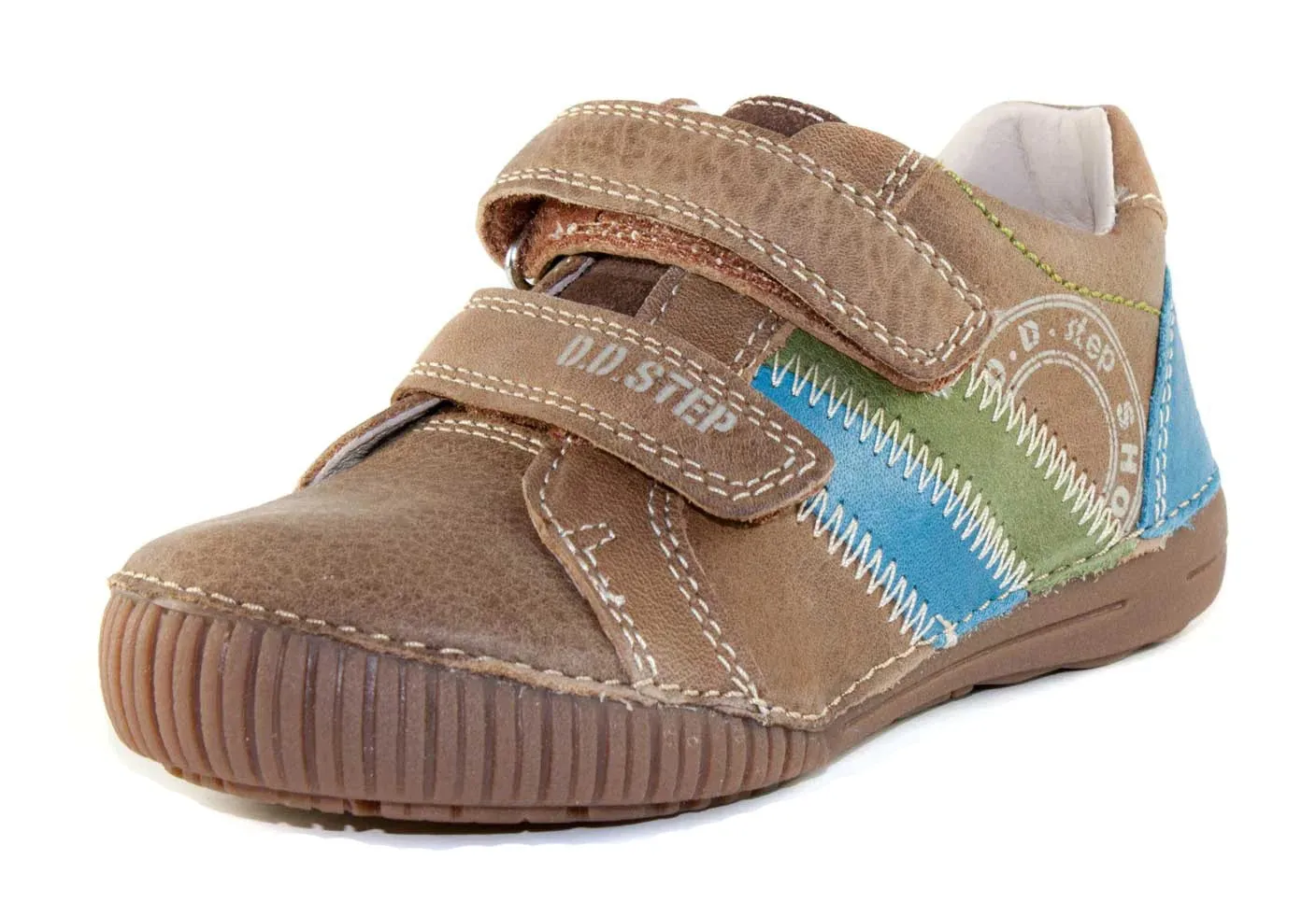 D.D. Step Little/Big Kid Boy Shoes Brown With Blue And Green Stripe - Supportive Leather From Europe Kids Orthopedic