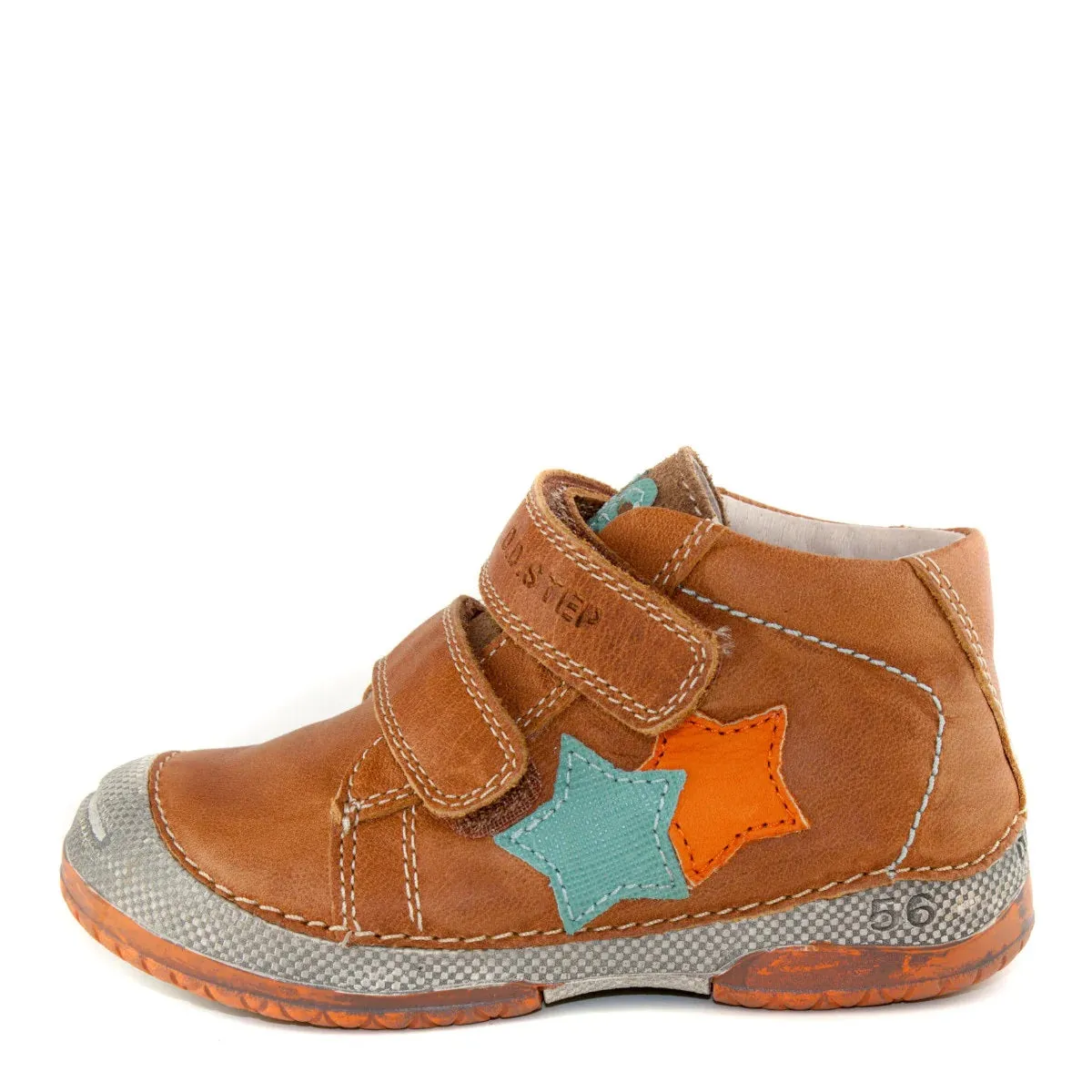 D.D. Step Toddler Boy Shoes Brown With Blue And Orange Star - Supportive Leather From Europe Kids Orthopedic