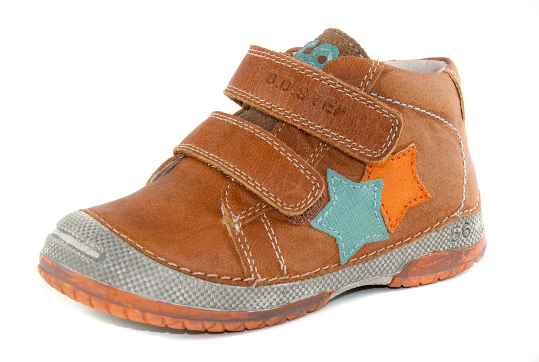 D.D. Step Toddler Boy Shoes Brown With Blue And Orange Star - Supportive Leather From Europe Kids Orthopedic