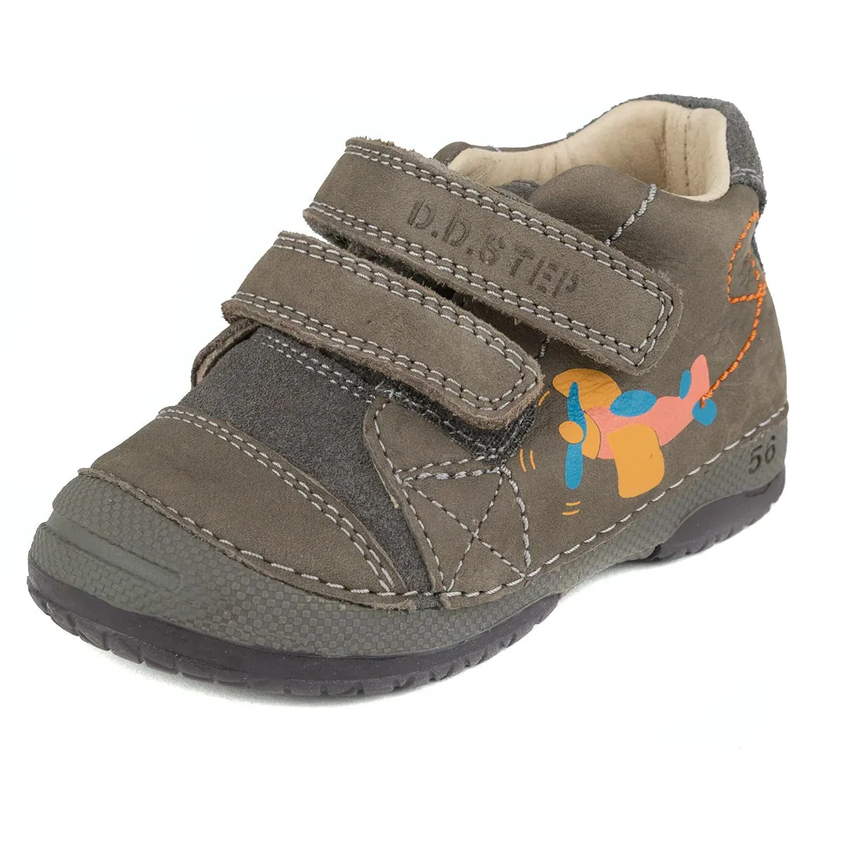 D.D. Step Toddler Boy Shoes Brown With Orange Aeroplane - Supportive Leather From Europe Kids Orthopedic