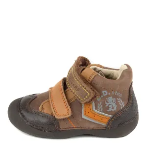 D.D. Step Toddler Boy Shoes Brown With Orange Stripe - Supportive Leather From Europe Kids Orthopedic