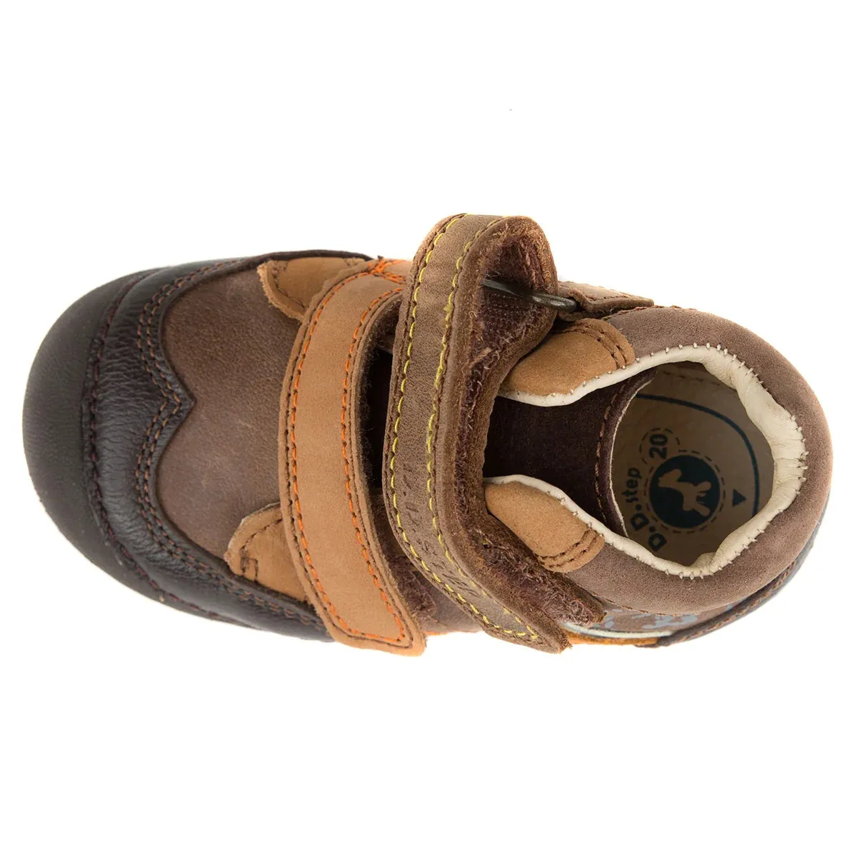 D.D. Step Toddler Boy Shoes Brown With Orange Stripe - Supportive Leather From Europe Kids Orthopedic