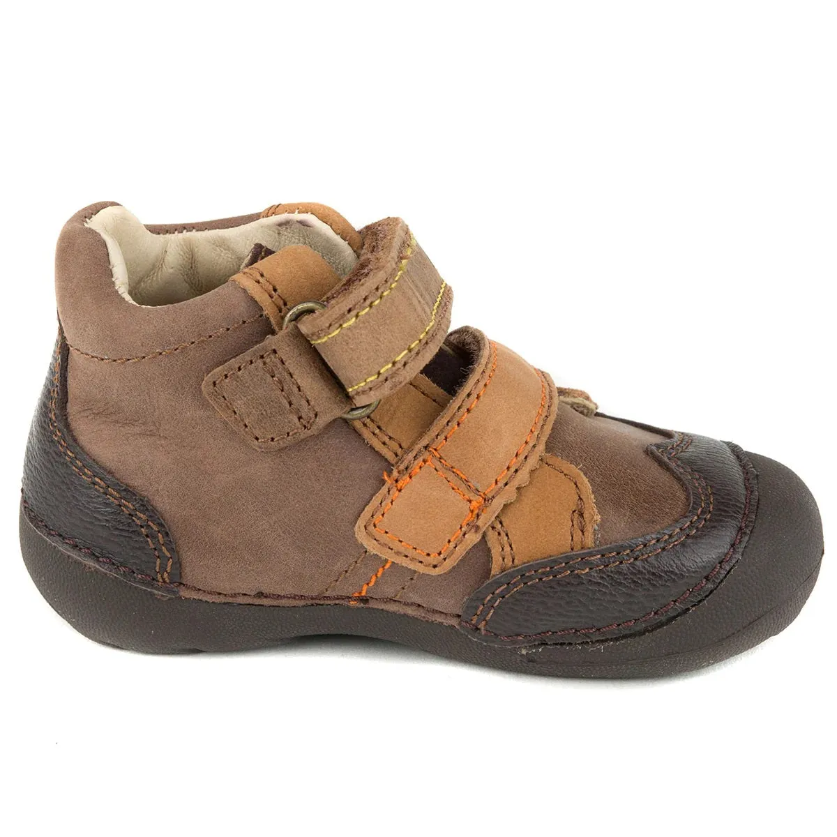 D.D. Step Toddler Boy Shoes Brown With Orange Stripe - Supportive Leather From Europe Kids Orthopedic