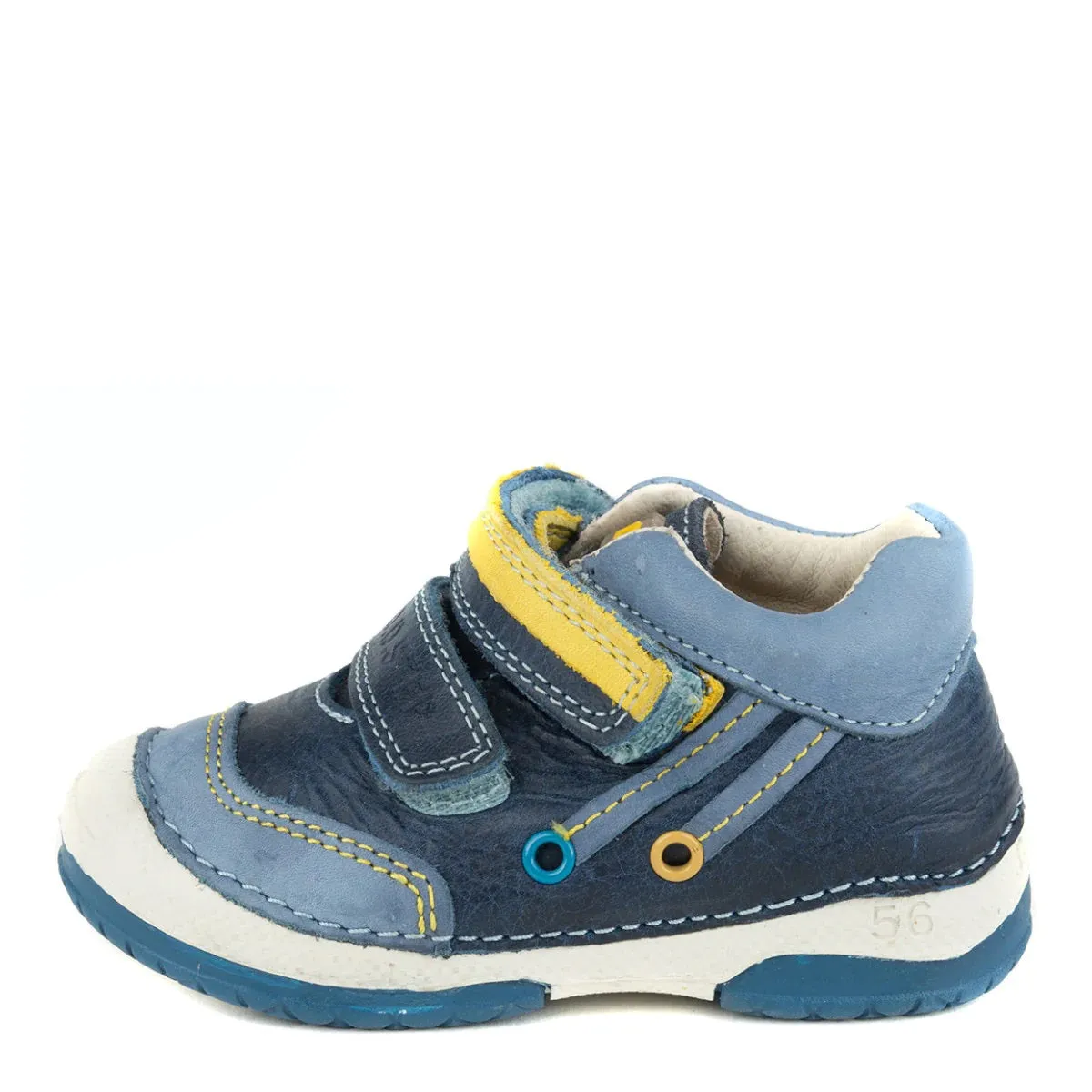 D.D. Step Toddler Boy Shoes Dark Blue With Yellow And Decor - Supportive Leather From Europe Kids Orthopedic