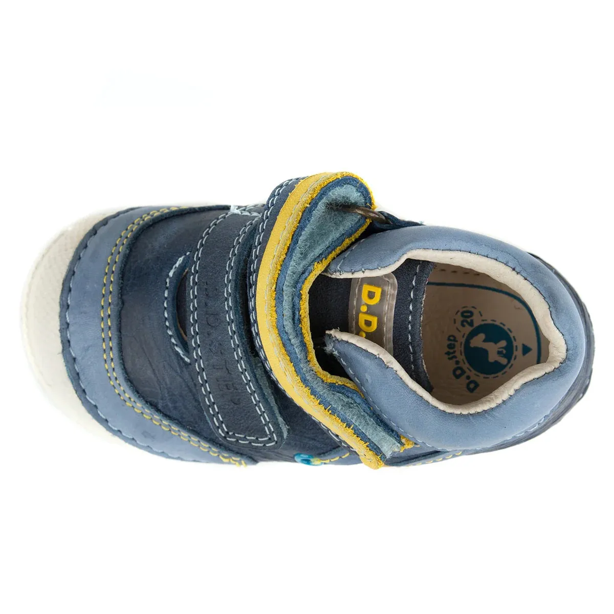 D.D. Step Toddler Boy Shoes Dark Blue With Yellow And Decor - Supportive Leather From Europe Kids Orthopedic