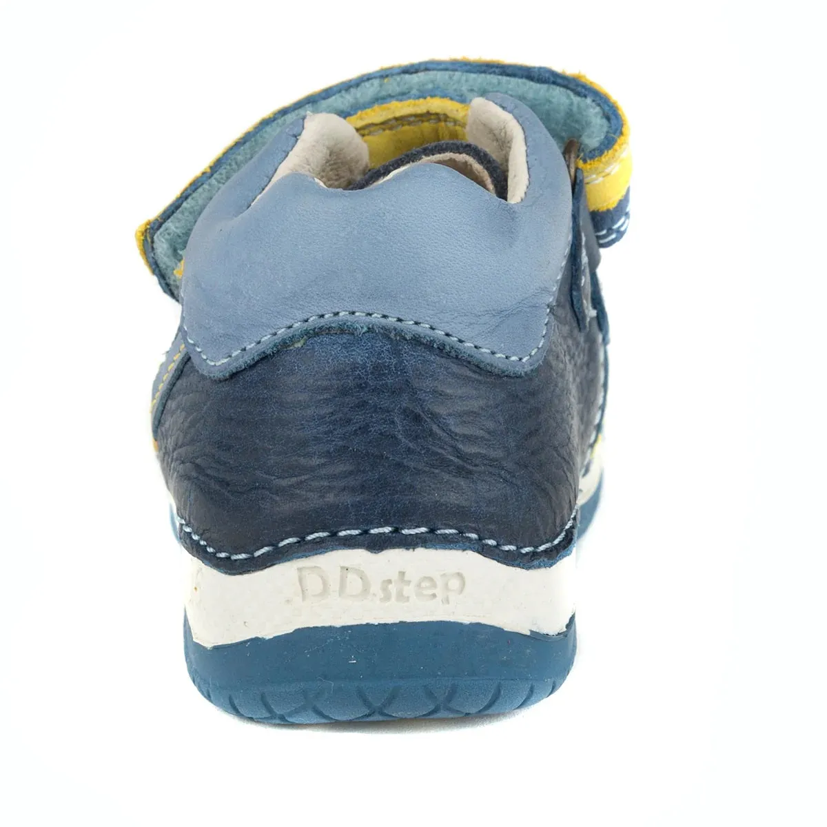 D.D. Step Toddler Boy Shoes Dark Blue With Yellow And Decor - Supportive Leather From Europe Kids Orthopedic