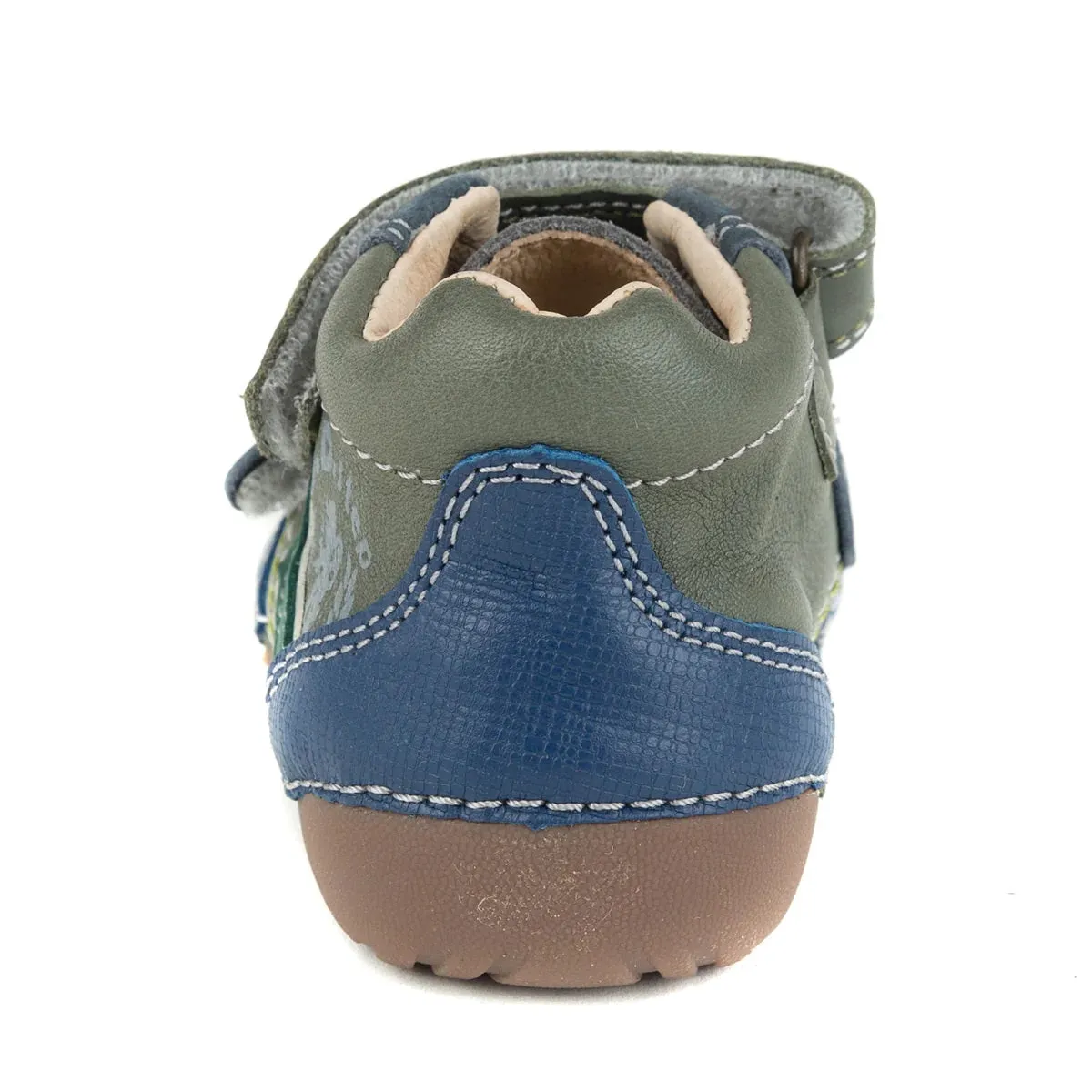 D.D. Step Toddler Boy Shoes Khaki With Green Stripe - Supportive Leather From Europe Kids Orthopedic