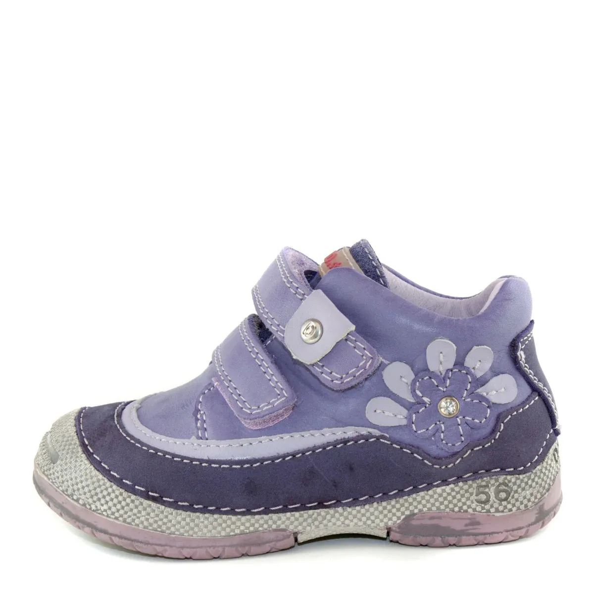 D.D. Step Toddler Girl Shoes Violet With Flower - Supportive Leather From Europe Kids Orthopedic