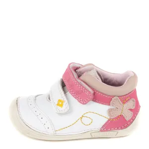 D.D. Step Toddler Girl Shoes White And Pink Butterfly Theme - Supportive Leather From Europe Kids Orthopedic