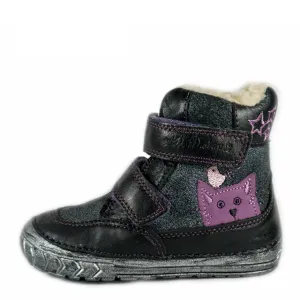 D.D. Step Toddler Girl Shoes/Winter Boots With Faux Fur Insulation Black Purple Cat - Supportive Leather Shoes From Europe Kids Orthopedic