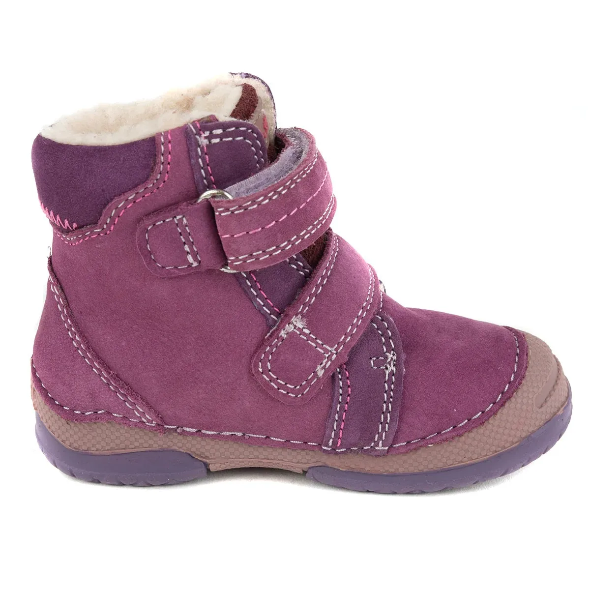 D.D. Step Toddler Girl Shoes/Winter Boots With Faux Fur Insulation Violet Double Velcro - Supportive Leather Shoes From Europe Kids Orthopedic