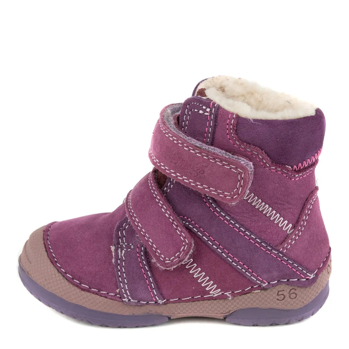 D.D. Step Toddler Girl Shoes/Winter Boots With Faux Fur Insulation Violet Double Velcro - Supportive Leather Shoes From Europe Kids Orthopedic