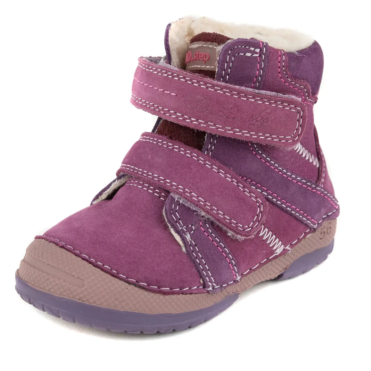 D.D. Step Toddler Girl Shoes/Winter Boots With Faux Fur Insulation Violet Double Velcro - Supportive Leather Shoes From Europe Kids Orthopedic