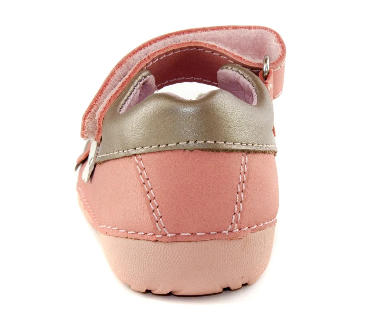 D.D. Step Toddler Single Strap Girl Sandals/Dress Shoes Light Pink With Flowers - Supportive Leather From Europe Kids Orthopedic