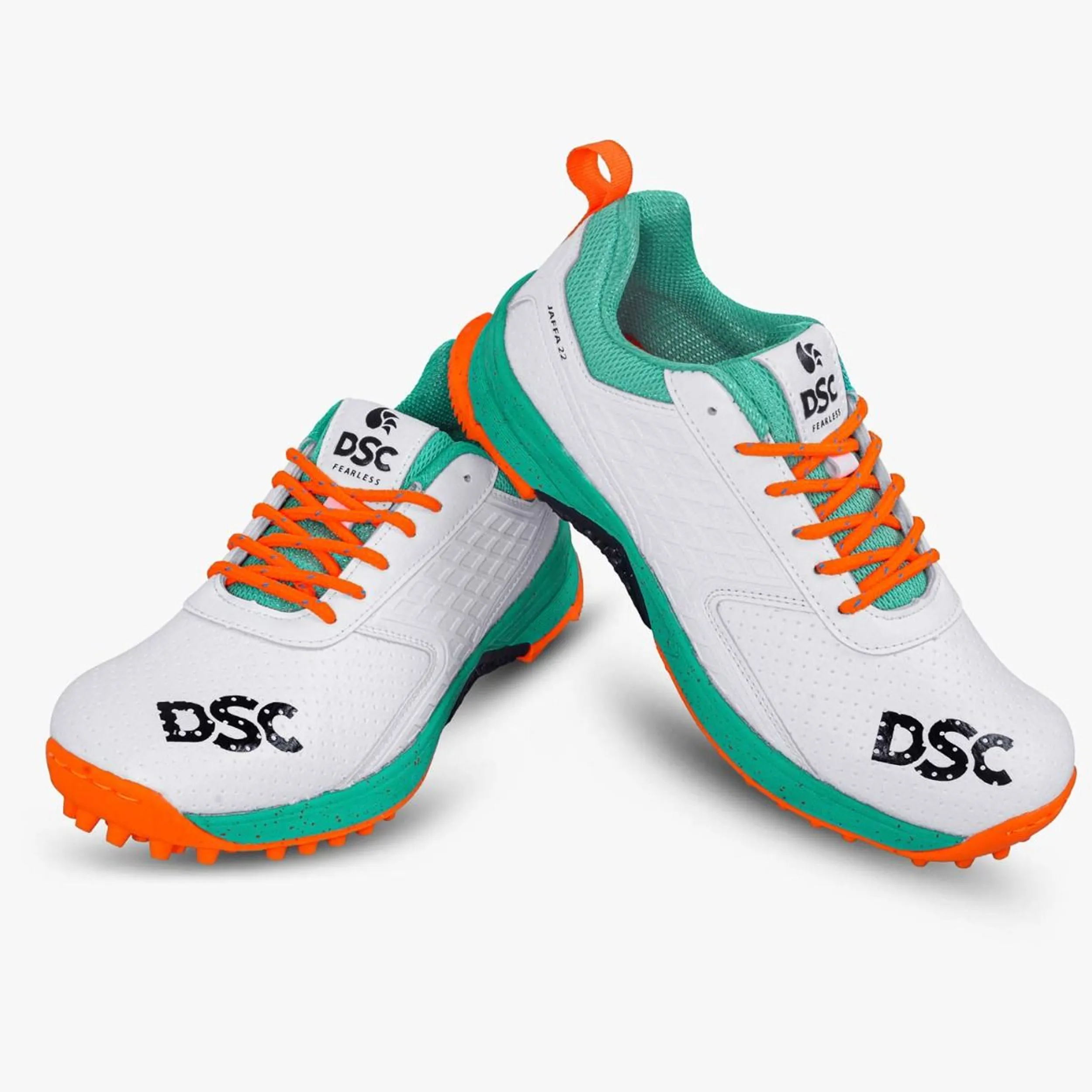 DSC Jaffa 22 Cricket Spike Shoes (Sea Green / Fluro Orange)