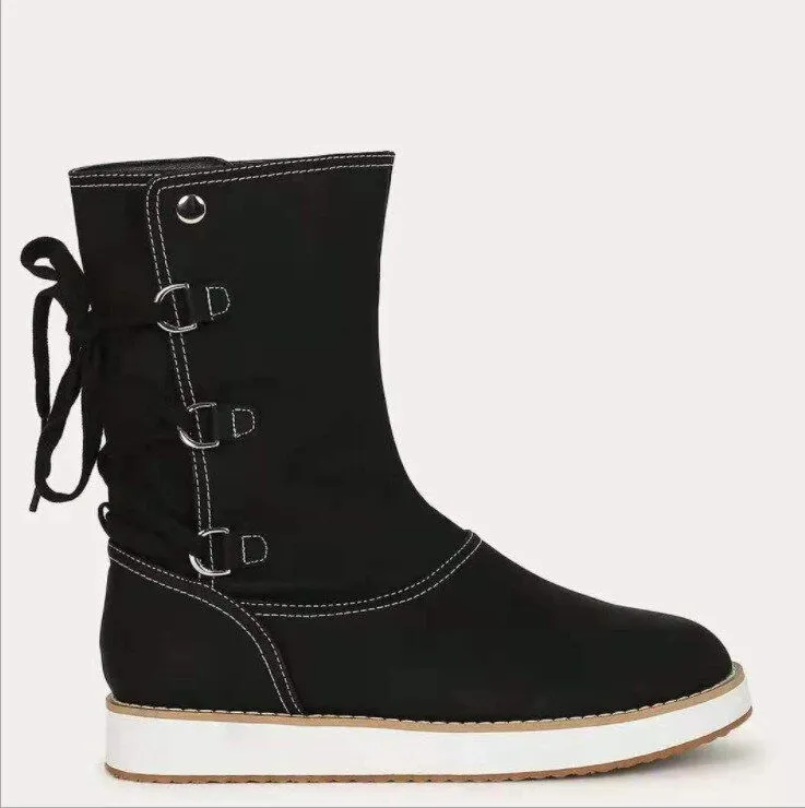 Ergonomic Mid-Calf Cross Strap Warm Sleeve Winter Women's Boots with Fleece Lining