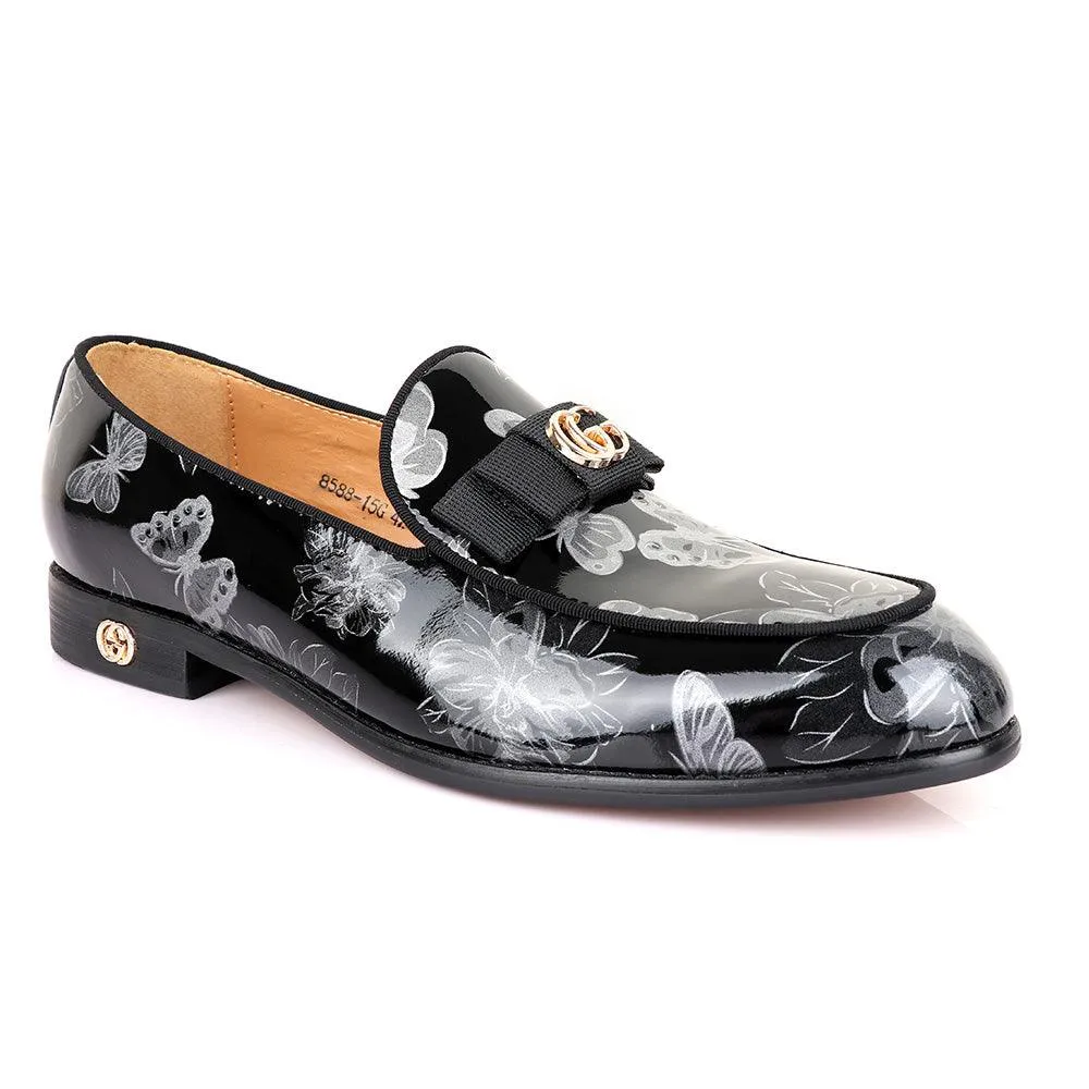 Gc Luxury Flower Black Wetlips Leather Shoe