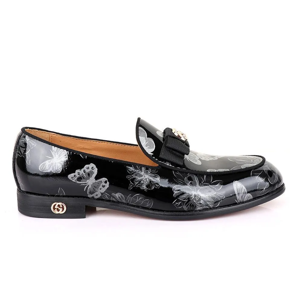 Gc Luxury Flower Black Wetlips Leather Shoe