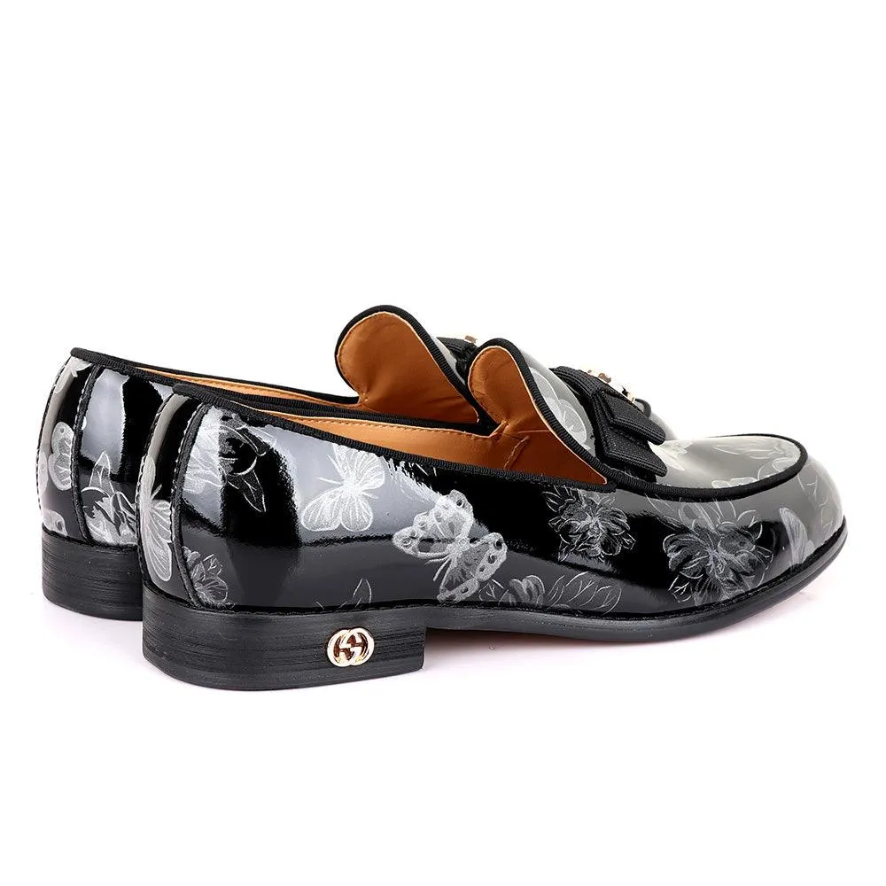 Gc Luxury Flower Black Wetlips Leather Shoe