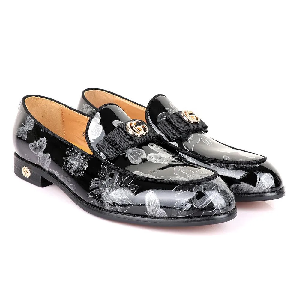 Gc Luxury Flower Black Wetlips Leather Shoe